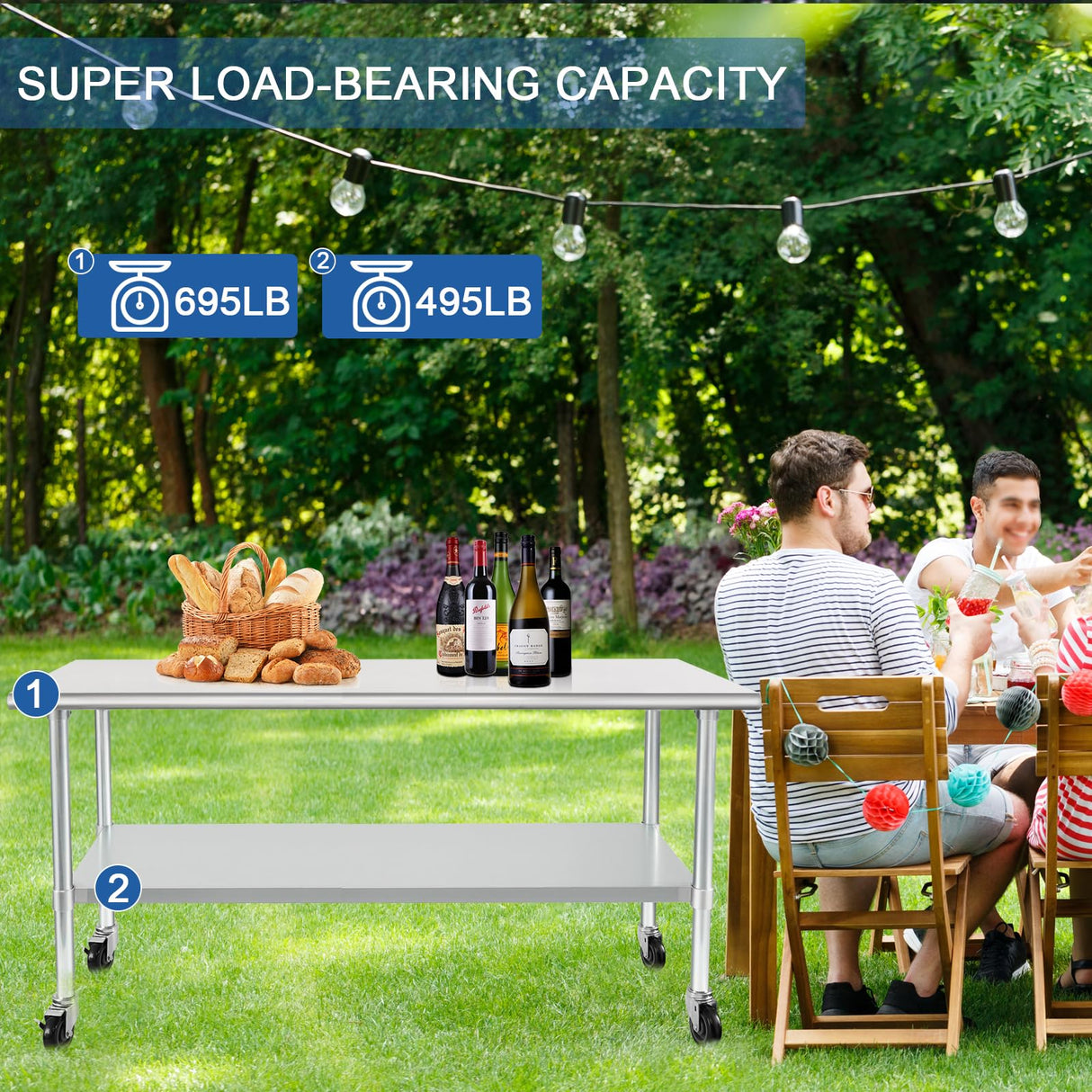 HARDURA Stainless Steel Table with Wheels 30 x 72 Inches Casters NSF Heavy Duty Commercial Prep Table with Undershelf and Galvanized Legs for Food Prep HARDURA Restaurant Equipment