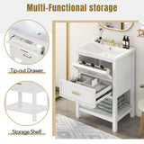 Virubi 24" Bathroom Vanities with Single Sink Combo, Modern Undermount Bathroom Sink Cabinet with Double Drawers and Open Self, Freestanding Bathroom Sink Cabinet (White) Virubi
