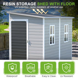 WACASA Outdoor Storage Sheds with Floor, 8X4FT Waterproof Resin Sheds with Lockable Door, Window & Vents, Plastic Storage Shed for Patio, Garden, Yard, Tools WACASA
