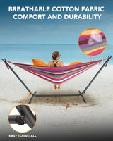 EveryFun Double Hammock with Heavy-Duty Steel Stand,Portable,Easy Assembly,600lbs Weight Capacity,Perfect for Indoor,Yard,Camping,or Outdoor-Rainbow Everyfun