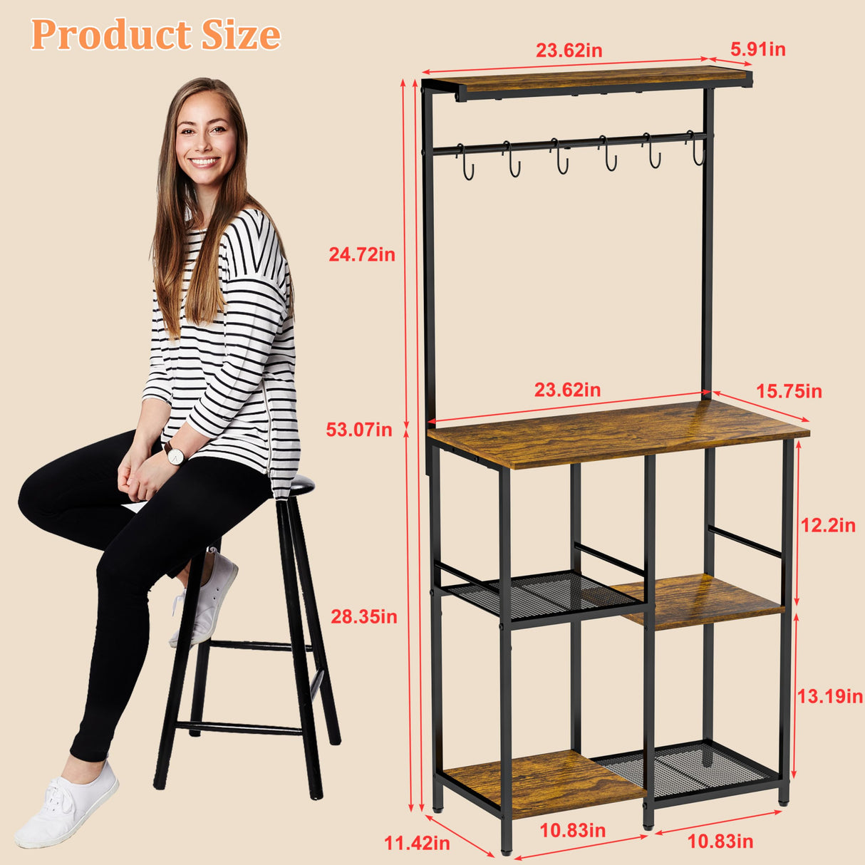 Honkazita Kitchen Bakers Rack 23.6 Inch Length With 6 Tiers Zoned Storage Design Coffee Bar Station Microwave Stand Kitchen Rack Honkazita
