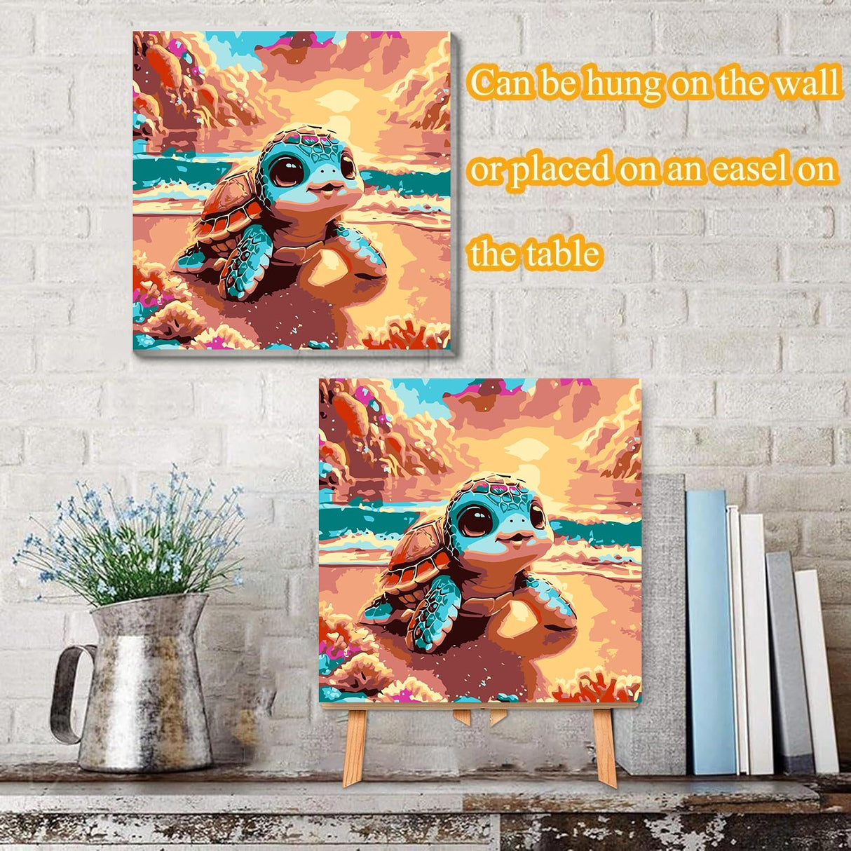 VIGEGU Sea Turtle Paint by Numbers Kit for Adults with Framed,Paint by Number with Wooden Easel DIY Adult Paint by Number Kits Box Pack Acrylic Oil Painting 10x10inch VIGEGU