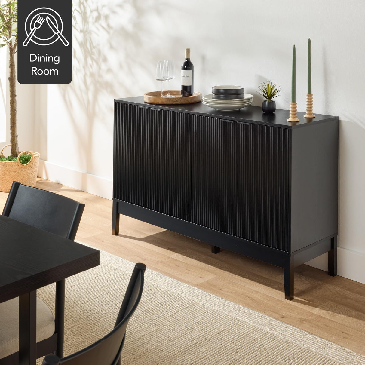 Best Choice Products 55" Modern 4-Door Sideboard Storage Cabinet, Buffet, Media Cabinet, Cupboard, Entryway Accent Table, Bookcase w/Reed Panels and Adjustable Shelves - Black Best Choice Products