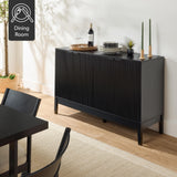 Best Choice Products 55" Modern 4-Door Sideboard Storage Cabinet, Buffet, Media Cabinet, Cupboard, Entryway Accent Table, Bookcase w/Reed Panels and Adjustable Shelves - Black Best Choice Products