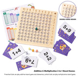 2 in 1 Multiplication Addition Math Board Game for Kids - Wooden Montessori Math Toys for Girls Boys 4 5 6 7 8 9 Years Old Wood Double Sided Board Table Dice Card Games for Family Cltoyvers