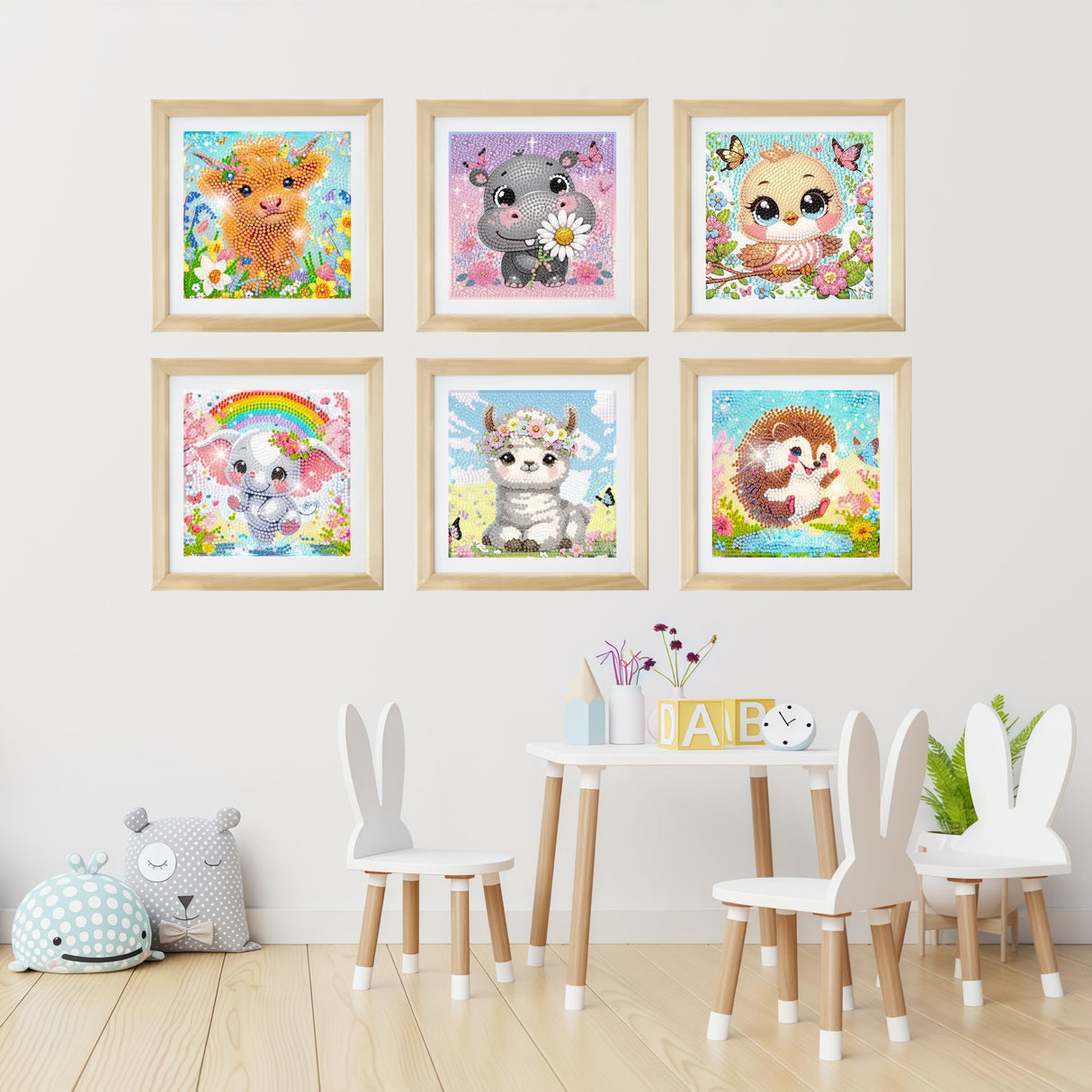 6 Pack Small Diamond Painting Kits for Kids Beginners, 5D Gem Art by Number for Children Ages 6-8-12,Cute Animal Elephant Fun DIY Dot Painting Set,Home Wall Decor 6x6 Inch 5DDIYART