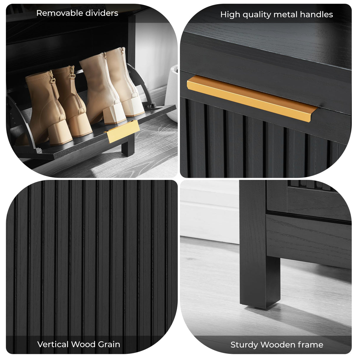 HUSHEDIFY 4 Flip Drawers Shoe Cabinet Storage for Entryway, Narrow Hidden Wood Shoes Organizer Cabinet Front Door Entrance Thin Free Standing Front Door Shoe Rack Storage for Entryway(Black) HUSHEDIFY