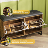 Maupvit Shoe Cabinet with 2 Flip Drawers & Coat Rack, Shoe Storage Bench with Seat Cushion for Entryway, 5 Large Sturdy Metal Hooks - with Locking Wall Parts, Farmhouse Brown Maupvit