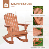 Outsunny Wooden Adirondack Rocking Chair Outdoor Lounge Chair Fire Pit Seating with Slatted Wooden Design, Fanned Back, & Classic Rustic Style for Patio, Backyard, Garden, Lawn, Teak Outsunny