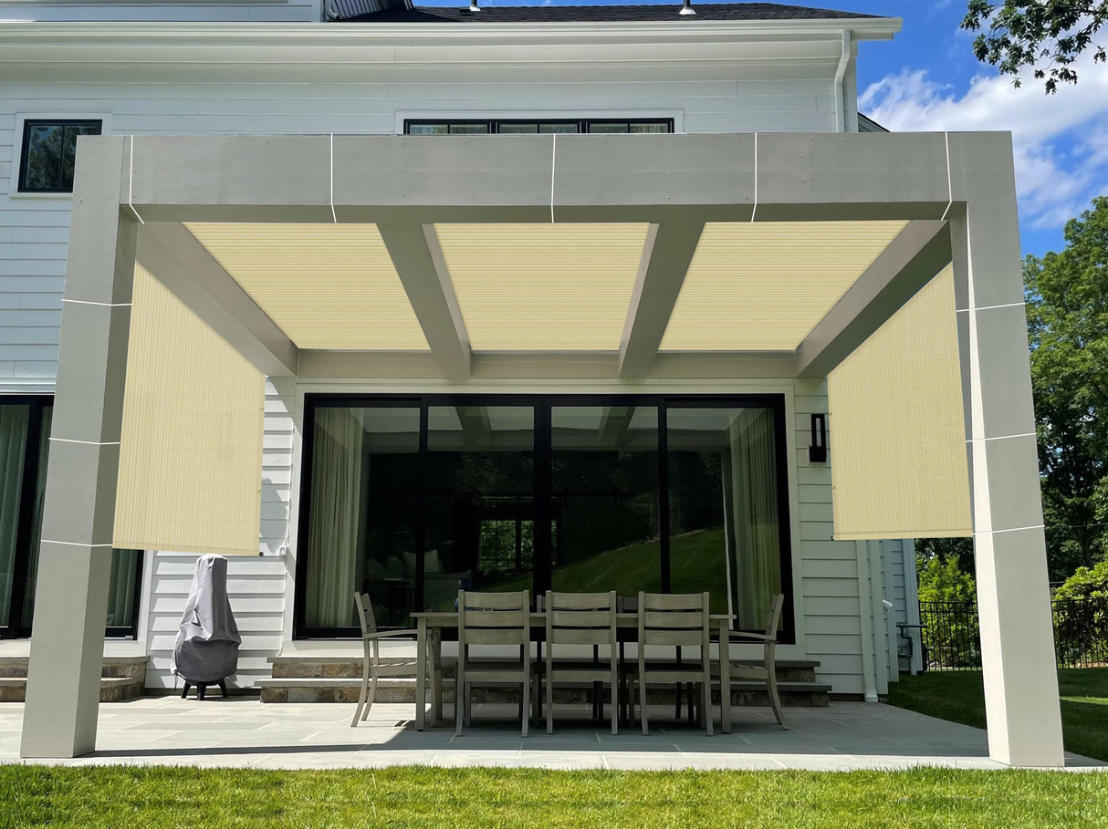 Windscreen4less 10' x 16' Universal Replacement Shade Cover Canopy for Pergola Patio Porch Privacy Shade Screen Panel with Grommets on 2 Sides includes Weighted Rods Breathable UV Block Beige Tan Windscreen4less