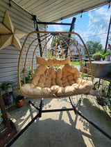 YITAHOME Hanging Egg Chair Swing Chair with Stand Double Egg Chair, 2 Person Wicker Chair Outdoor Indoor Hammock Egg Chair with Cushions 500lbs for Patio, Garden, Bedroom and Balcony, Beige YITAHOME