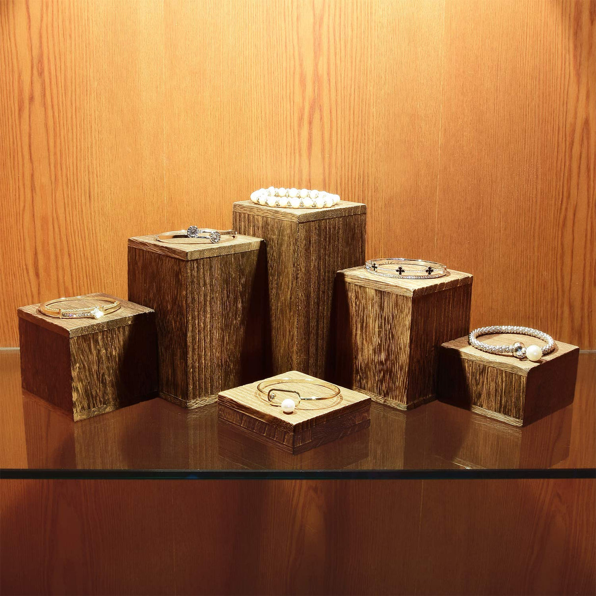 MOOCA Wooden 6 Pcs Square Risers for Display Jewelry and Accessories Display Stand Wooden Display Risers, Wood Jewelry Risers Wood Figurine Display MOOCA