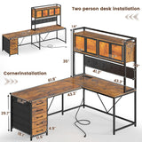 SEDETA L Shaped Gaming Desk with Drawers, L Shaped Computer Desk with Hutch and Storage Shelves, Gaming Desk with Pegboard, Led Lights, and Power Outlet, Home Office Desk, Corner Desk, Rustic Brown SEDETA