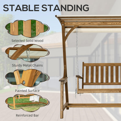 Outsunny 2 Seater Outdoor Swing Loveseat with Canopy and Hanging Chains, Patio Swing Chair, Wooden Porch Swing Glider, for Garden, Poolside, Backyard - WoodArtSupply