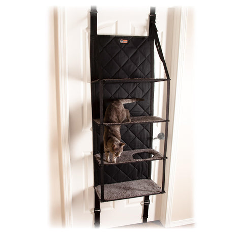 K&H Pet Products Hangin Cat Tree Door Mounted Cat Furniture, Space Saving Multi-Level Wall Perch Hammock Bed, Interconnecting Levels, Collapsible, Tool-Free Assembly - Gray - Fits Doors <80in H K&H Pet Products