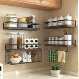 LUDORU Wood Floating Shelves Wall Mounted - 4+1 Tier Rustic Bathroom Wall Shelves Over Toilet with Wire Storage Basket and Towel Bar, Set of 4 Farmhouse Floating Shelf for Bathroom, Kitchen, Bedroom. LUDORU