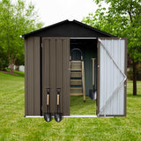 73” Outdoor Storage Cabinet with Lockable Door, 4FTx6FT Metal Storage Shed for Patio Garden, Apex Roof, Easy Assembly (Brown) Nahenduo