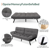 Opoiar Convertible Futon Sofa Bed,71" Memory Foam Futon Couch,Detachable Cushion,Adjustable Backrest & Armrest,Linen Modern Loveseat Sleeper Recliner for Living Room,Office,Apartment,Light Grey Opoiar