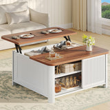Decofy Lift Top Coffee Table with Storage, 31.5" Mid Century Modern Square Coffee Tables for Living Room, Large Hidden Storage Compartment, Adjustable Shelves & Sliding Door, White Decofy