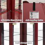 Rpuzonier Lighted Wooden Corner Display Curio Cabinet, Curved Shelving Unit Lighted Corner Display with Adjustable Shelves＆Mirrored Back Panel, Tempered Glass Doors for Bedroom, Living Room (Cherry1) Rpuzonier