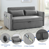 SumKea 3-in-1 Sleeper USB Port Adjustable Velvet Convertible Sofa with Pull Out Bed, 2 Pillows & Side Pocket – Ideal for Living Room and Bedroom, Grey SumKea