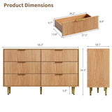 GarveeHome 6 Drawer Dresser, Modern Natural Fluted Dresser for Bedroom, Wooden Wide Chest of Drawers Storage Organizer with Metal Handles & Legs for Living Room, Entryway, Apartment GarveeHome