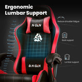N-GEN GAMING Video Gaming Chair with Footrest High Back Ergonomic Comfortable Office Computer Desk with Lumbar Support Height Adjustable with PU Leather Recliner for Adults Women Men (Red) N-GEN GAMING