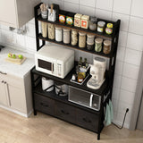 NAIYUFA Kitchen Bakers Rack with Power Outlet,5-Tier Free Standing Kitchen Storage Shelf Bakers Rack with Baskets,Industrial Microwave Oven Stand,Metal Kitchen Rack Organizer with Hooks(Black) NAIYUFA