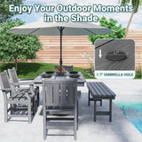 Pamapic 6 PCS Outdoor Dining Set, Spacious HDPE Outdoor Table with 4 Chairs and 1 Bench, Wood Grain Patio Furniture Sets with Elegant Armrest, All-Weather Patio Dining Table with Umbrella Hole, Gray Pamapic