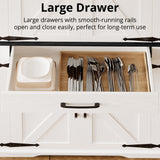 IRONCK Farmhouse Kitchen Pantry Cabinet, Tall Storage Cabinet with 6 Hanging Shelves and Adjustable Shelves, Freestanding Cupboard with Barn Doors for Kitchen, Dining Room，White/Black IRONCK