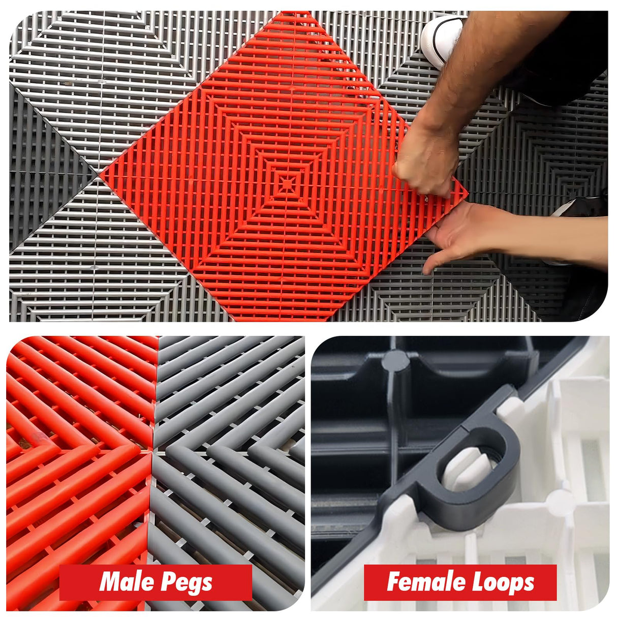 15.7"x15.7" Garage Flooring Tiles, Non-Slip Interlocking Plastic Garage Floor Mat, Garage Organization & Garage Storage, Vented Pattern (red, 25pcs) GOSLARLIT