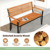 Tangkula 43" Outdoor Garden Bench, 2-Person Acacia Wood Bench with Heavy-Duty Metal Frame, Slatted Seat & Curved Armrests, 800 lbs Weight Capacity, Patio Bench for Porch, Yard, Balcony, Lawn Tangkula