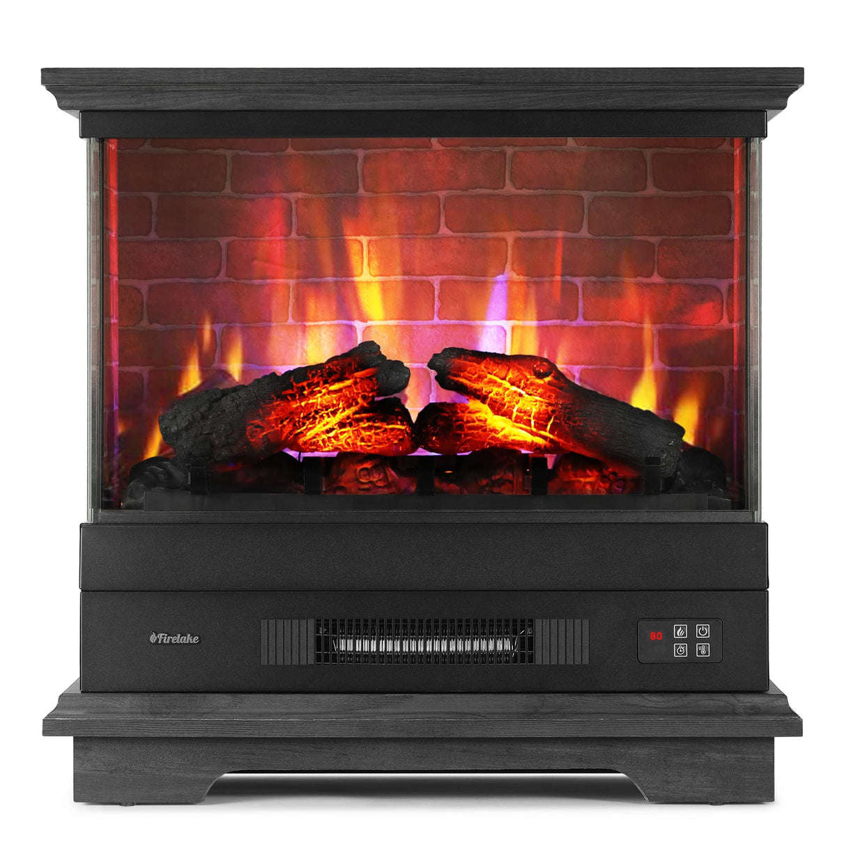 TURBRO Firelake 27-Inch Electric Fireplace Heater - Freestanding Fireplace with Mantel, No Assembly Required - 7 Adjustable Flame Effects, Overheating Protection, CSA Certified - 1400W, Black Walnut TURBRO