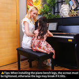 AODSK Black Wooden Duet Piano Bench with Padded Cushion and Storage Compartment AODSK