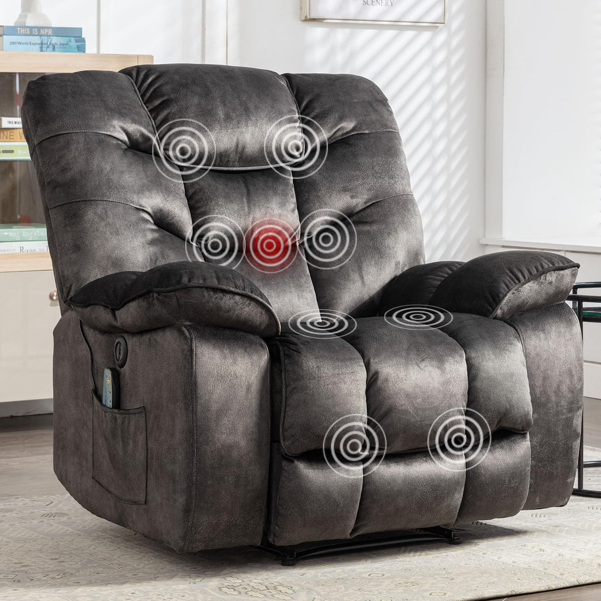 HAOMARKETS Oversized Power Recliner Chair with Massage and Heat, 41" Wide Electric Reclining Chairs with USB Port, Breathable Fabric Overstuffed Reclining Sofa for Living Room Bedroom HAOMARKETS
