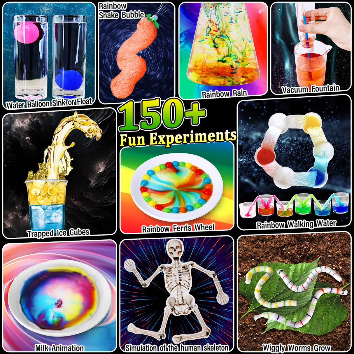 PATIFEED 150 Experiments Science Kit for Kids, Chemistry Set, Scientific Christmas Birthday Toys Gifts Ideas for Boys Girls, Break Geodes, Volcano,S.T.E.M Learning Projects PATIFEED