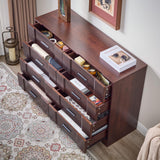 Farmhouse 8 Drawers Dresser for Bedroom, Wood Large Chest of Drawers, Long Dressers Double Dresser, Curved Wide Dresser Storage Dressers Organizer for Bedroom, Closet, Living Room,Hallway & Entryway FFBCFDK