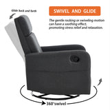 Ketaiyou Swivel Rocking Recliner Chair for Adults, Rocker Nursery Glider Chair for Living Room Bedroom, Upholstered Fabric Reclining Single Sofa Chair(Grey) Ketaiyou