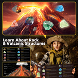 Woumserta Volcano Dig Kit - 10 Rocks Excavation Kit, Gemstone Rocks for Kids, Fossil Volcano Toys Dig Kits for Rocks Collection, Volcano Toys for Boys Girls and up Year Old Birthday Gifts Woumserta
