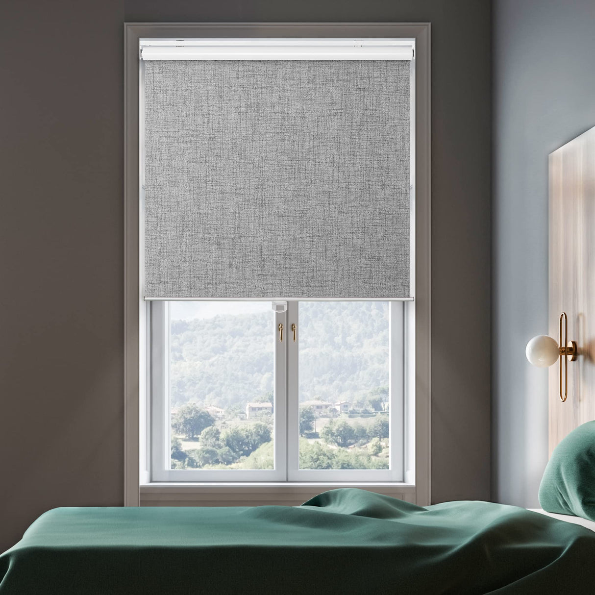 GENIMO 100% Blackout Blinds for Indoor Windows, Window Blinds Cordless with Thermal Insulated, UV Protection Fabric, Mini Door Blinds for Home, Office, Bedroom, Easy to Install, Grey, 27" W X 75" H GENIMO