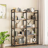 oneinmil Bookshelf 5 Tier, 58.7'' Industrial Book Shelf, Wooden Bookshelves with 10 Open Display Shelves, Vintage Storage Rack, Standing Wide Bookcase for Home and Office, Rustic Brown oneinmil