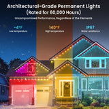 Smart Permanent Outdoor Lights for House, 49.6ft with 30 RGB+IC Smart Outdoor Lights, P67 Waterproof with DIY Scene for Halloween Christmas Decor, Remote Control, Work with Alexa, Google Assistant MFROO
