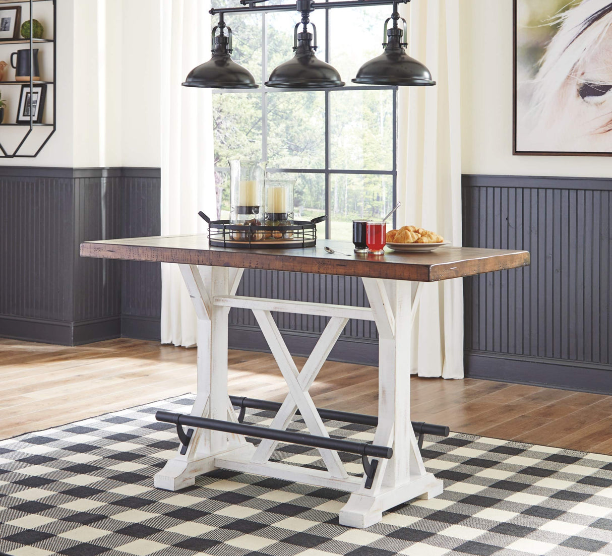 Signature Design by Ashley Valebeck Rustic Farmhouse 36" Counter Height Dining Table, Brown & White Signature Design by Ashley