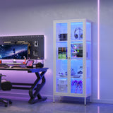 UNICOLY Display Cabinet with Glass Doors, Glass Display Cabinet with Lights, Curio Display Cabinet with 3 Shelves, Metal Storage Cabinet with 3 Color LED Lights for Living Room. White UNICOLY
