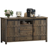 REAHOME 60" Buffet Cabinet with Storage, Farmhouse Sideboard Buffet Cabinet with Sliding Barn Doors & 3 Drawers, Wood Coffee Bar Cabinet Buffet Table for Kitchen, Dining Room, Rustic Brown REAHOME