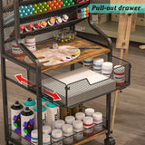 Small Rolling Utility Cart with Drawer, Metal Craft Storage Cart with Lockable Wheel, Versatile Art Organizer with 6 Tiers & Removable Dividers for Drawing Room, Store Paint & Artifact, Patent Pending Jakyitvi