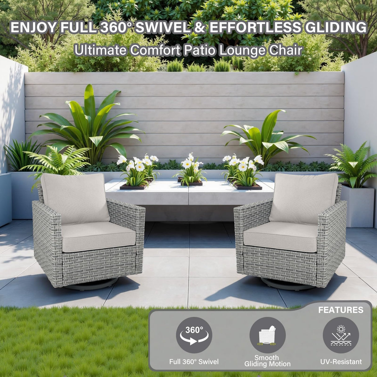 Belord Modular Outdoor Furniture Set - 8 Pieces Patio Conversation Sectional Sofa Set with Swivel Rocker Outdoor Chairs and Glass Coffee Table for Deck Backyard Sunroom Belord