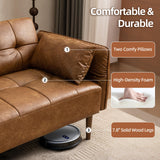 HALLYBEE 85” Futon Sofa Bed, Sleeper Sofa, Small Couch with Storage Adjustable Armrests Pillows, Faux Leather Loveseat, Mid Century Modern Couches for Living Room, Bedroom, Apartment, Brown HALLYBEE