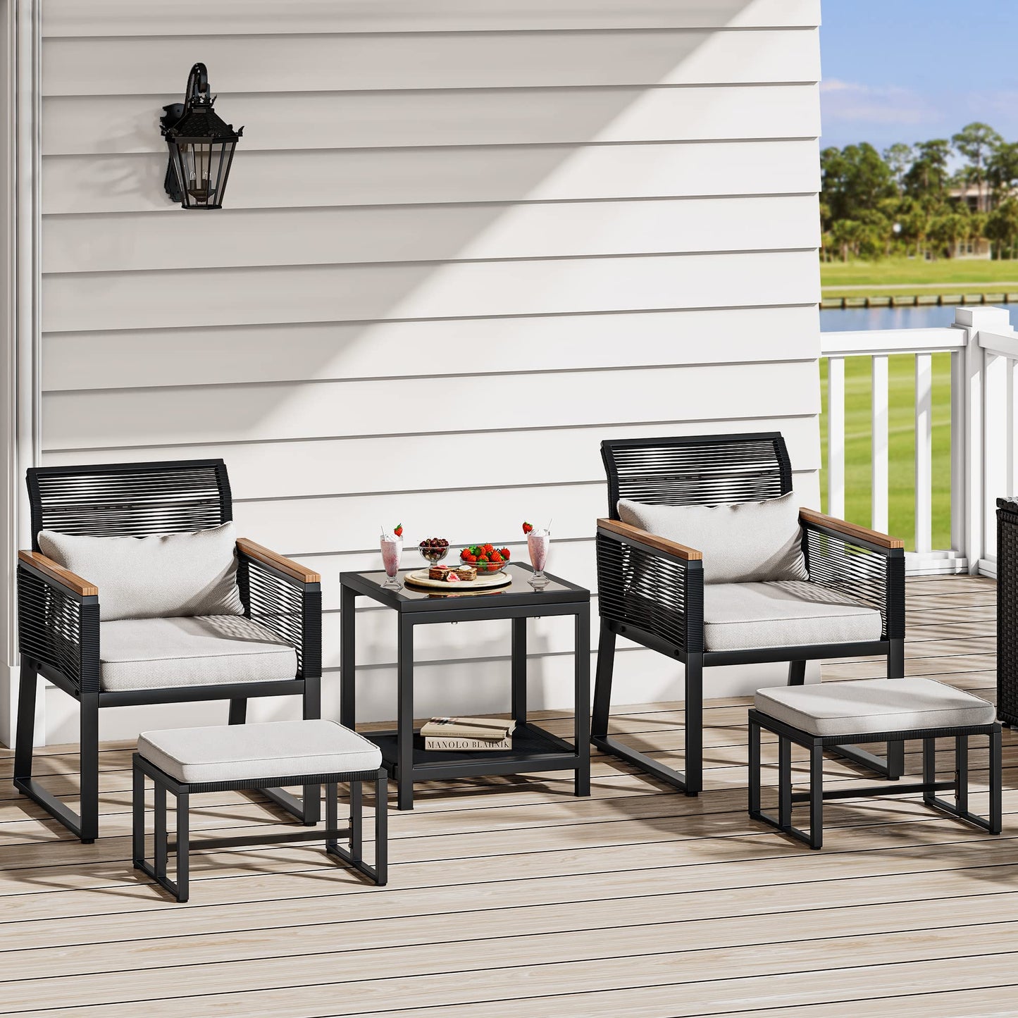 YITAHOME 5-Piece Patio Furniture Sets Wicker Furniture Set, Outdoor Conversation Sectional with Ottoman for Backyard Poolside, Garden(Black)