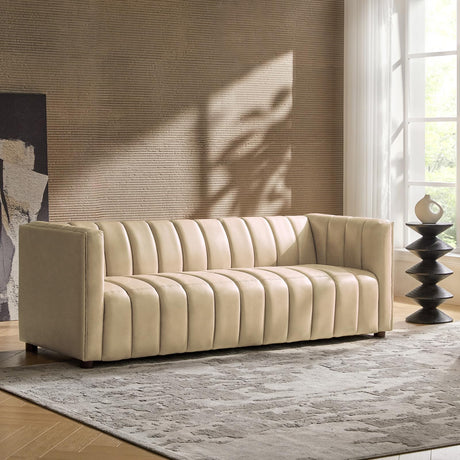 HULALA HOME 83" Genuine Leather Sofa, Sofa Leather for Living Room, 3 Seater Sofa Couch Top Layer Leather Large Sofa Furniture with Channel Tufted Seat Back & Square Arms (Beige) HULALA HOME